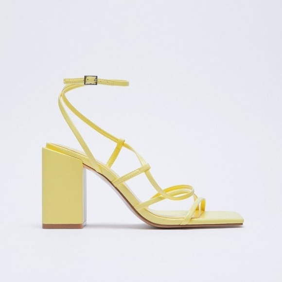 NWT. Zara Yellow Heeled Toe Ankle Straps Sandals. Size 11. - Picture 1 of 7
